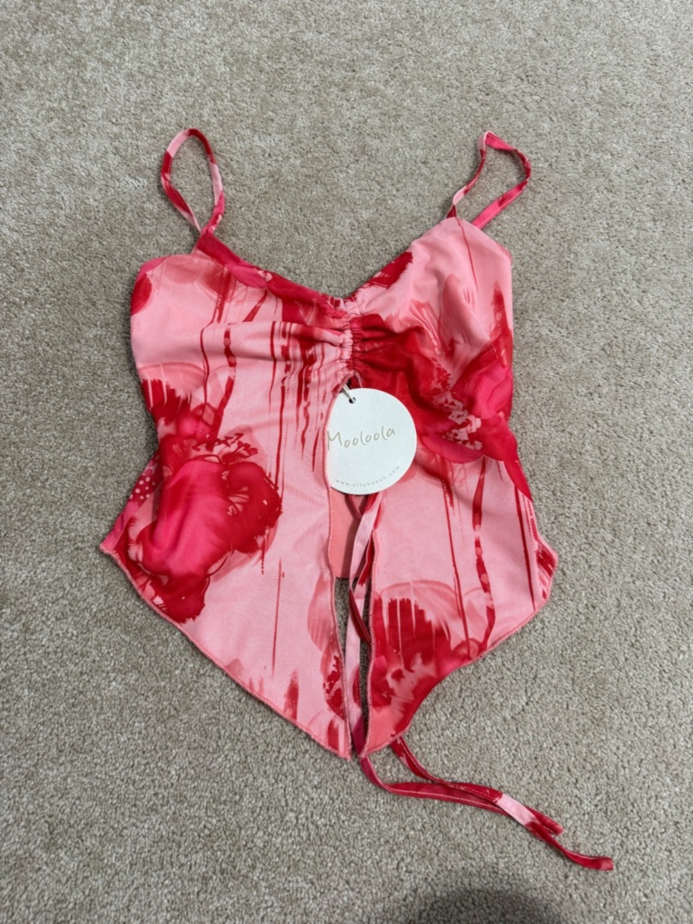 NEW Pink Floral Satin Cami with Red Accents